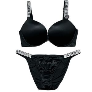 Victorias Secret Set Rhinestone Strap Bombshell plunge adds 2 cups bra & Bikini